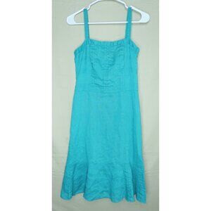 Ann Taylor Sleeveless Dress Linen Teal Mini A-Line Pleated Lined Women's Size 2